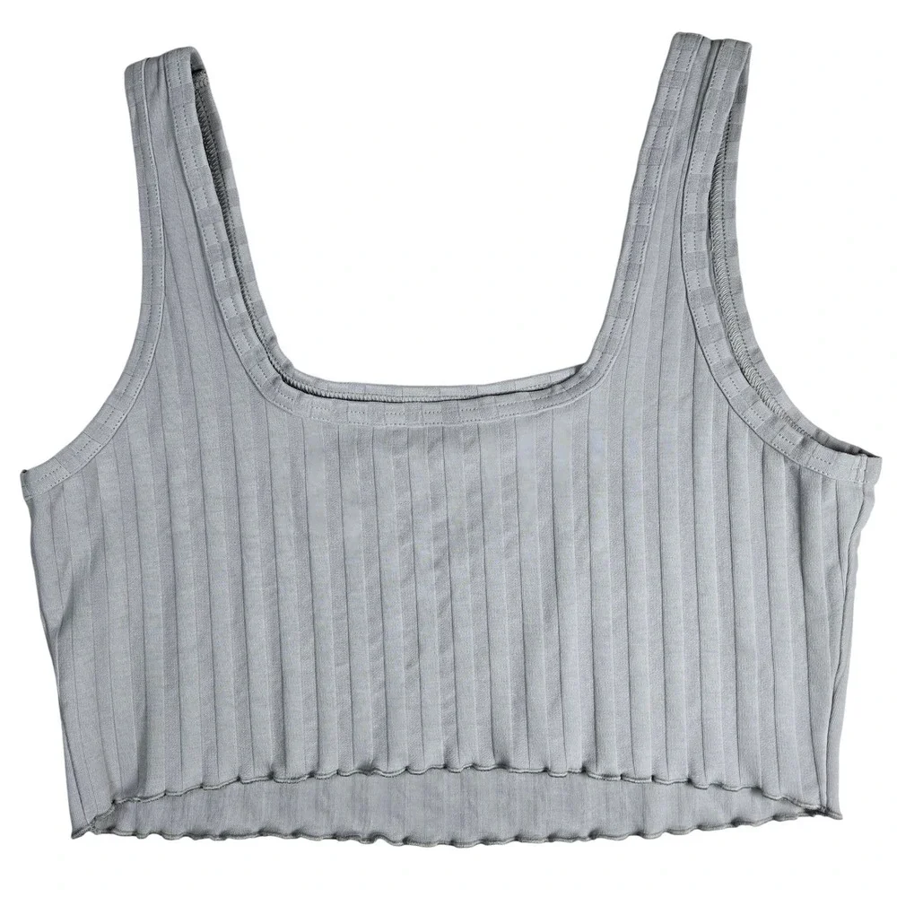 OFFLINE by Aerie OG Original Ribbed Crop Tank Top Grey‎ Large 7967001811